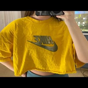 yellow Nike distressed crop top